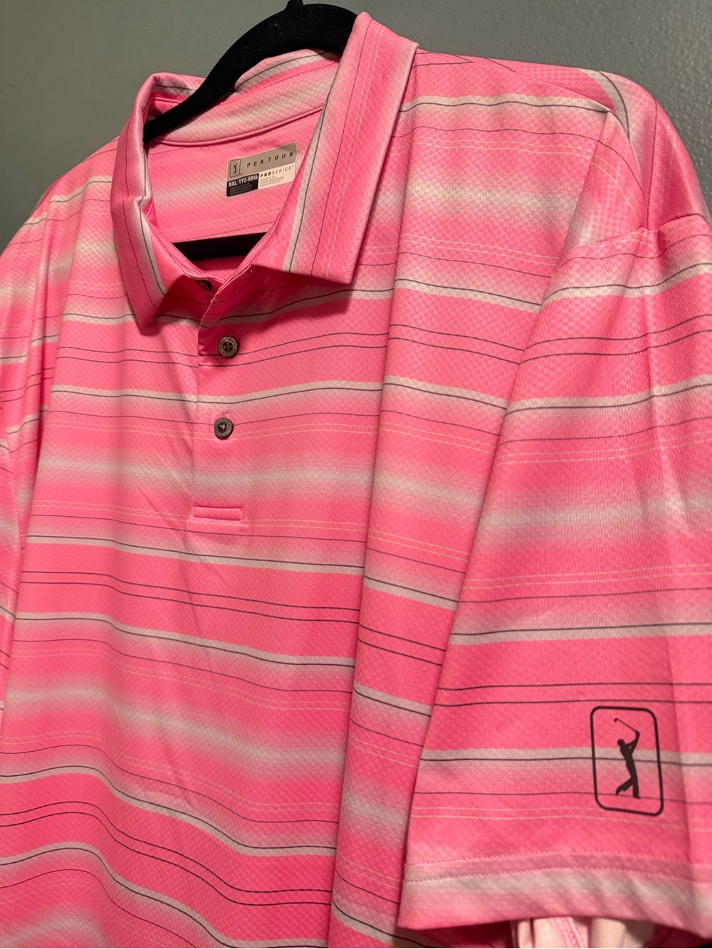 PGA Tour Men's 2XL Stretch Performance Polo Stretch Shirt Sachet Pink Stripe NEW